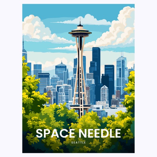 Space Needle Travel Print - Vintage Travel Art Poster 6