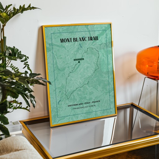 Mont Blanc Trail Hiking Trip Poster - Route Map 11