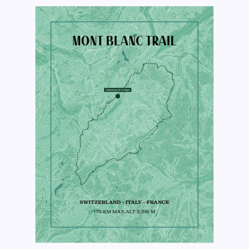 Mont Blanc Trail Hiking Trip Poster - Route Map 6