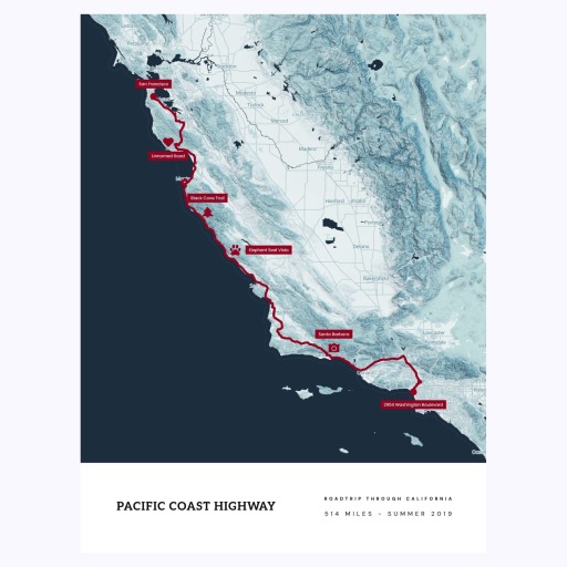Our Pacific Coast Highway Road Trip Poster - Route Map 6