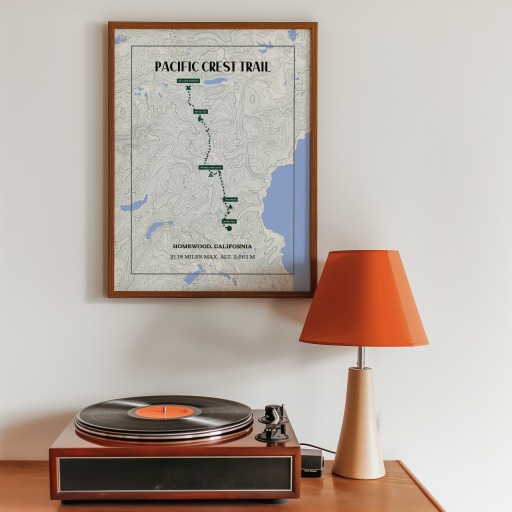 Pacific Crest Trail Hiking Trip Poster - Route Map 10