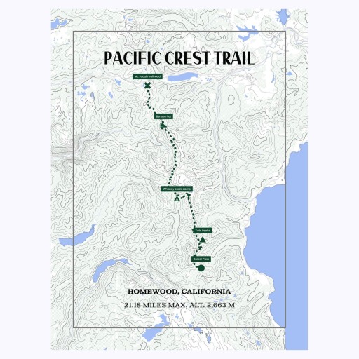 Pacific Crest Trail Hiking Trip Poster - Route Map 6
