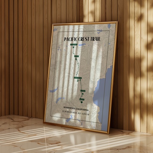 Pacific Crest Trail Hiking Trip Poster - Route Map 8