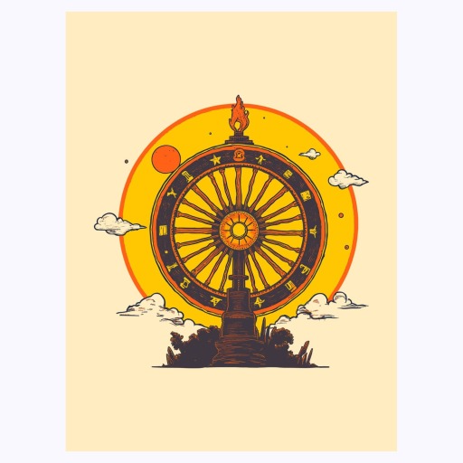 The Wheel of Fortune in Vibrant Grunge Print - Custom Tarot Card Poster 6