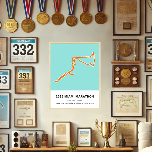 Minimalist 2025 Miami Marathon Poster - Route Map 2