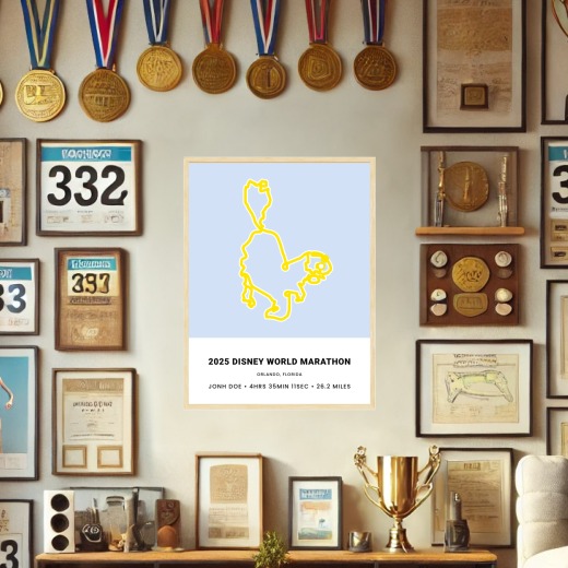 Minimalist 2025 Disney Marathon Poster - Route Map 2