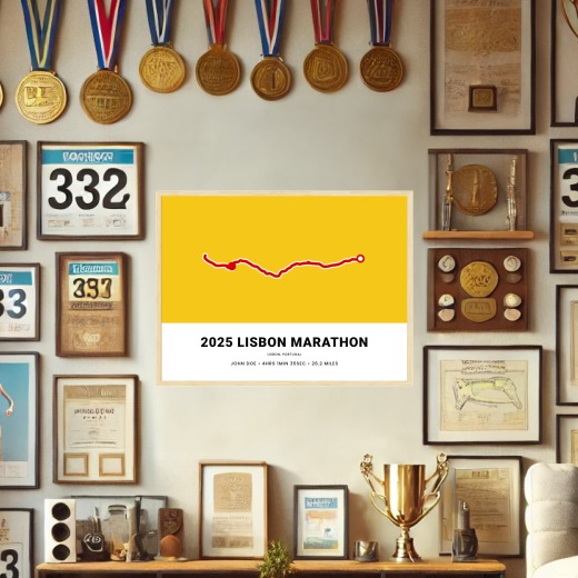 Minimalist 2025 Lisbon Marathon Poster - Route Map 2