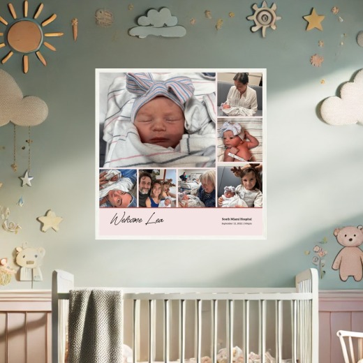 Baby Girl Birth Poster - Photo Collage Print 8