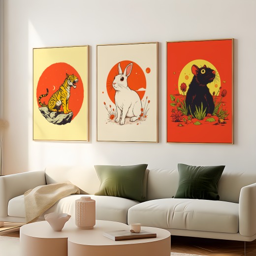 Rabbit in Vibrant Grunge Print - Custom Chinese Zodiac Poster 8
