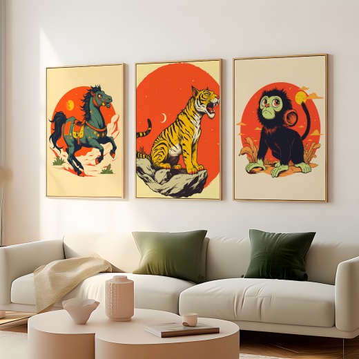 Tiger in Vibrant Grunge Print - Custom Chinese Zodiac Poster 8